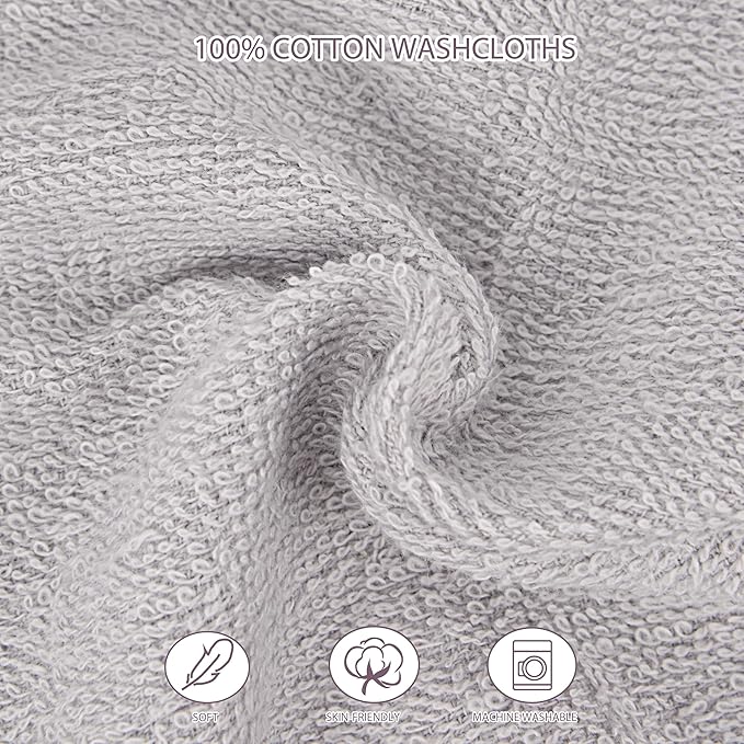 12 Pack Baby Washcloths 100% Cotton - Small Terry Wash Cloths 7.8" x 7.8" Soft Face Washcloth for Hand Body Sensitive Skin Thin Absorbent Wipes for Newborns Infant