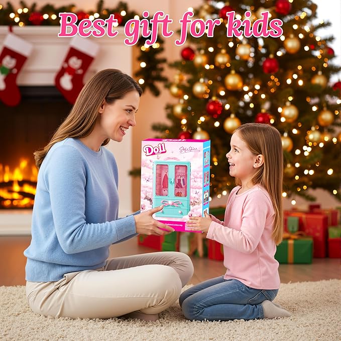 70 Pcs Doll Closet with Clothes & Accessories Set,2 Wedding Gowns 6 Fashion Dresses 2 Casual Outfits 2 Swimsuit 10 Shoes 20 Hanger 27 Accessories,Dress up Toys for Girls Kids Birthday Gift