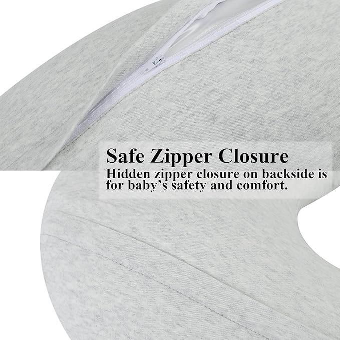 Onacosht 100% Organic Cotton Nursing Pillow Cover Soft Breathable Jersey Feeding Pillow Slipcover Fits Standard Infant Nursing Pillow or Positioner for Baby Boy and Girl, Grey Heather