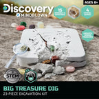 Discovery™ Big Treasure Dig STEM Kit – 23-Piece Excavation Set for Kids| Dig for 15 Gemstones, 4 Crystal Geodes & Pyrite Nuggets| Real Tools| Educational Geology Toy| Science Activity Gift| Ages 8+