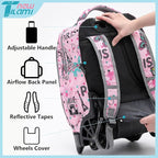 NEW TILAMI 18 inch Rolling Backpack for Kids, Waterproof, Adjustable Handle, Stair Climbing, Large Storage for School, Travel, Girls & Boys, Pink Paris
