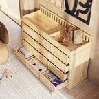 Homsee Baby Changing Table Dresser, 100% Solid Wood Infant Diaper Changing Station Combo, 12-Drawer Baby Nursery Dresser with Removable Tray for Children's Room Bedroom, Nature Color