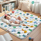 Baby Play Mats for Floor, 50x50 Playpen Mat for Babies, Extra Thicker & Soft Floor Crawling Mat, Foldable Non-Slip Playmat Cushioned for Infants Toddlers, Cute Animal Design