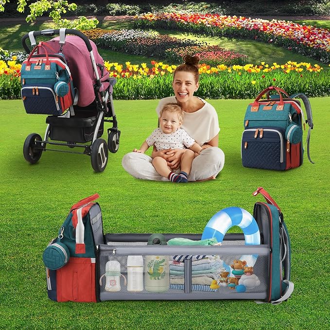 Diaper Bag Backpack Diaper Bag Multifunctional Waterproof Diaper Bag with Changing Station Travel Backpack with Changing Pad, Pacifier Case & Stroller Straps(Multicolor)