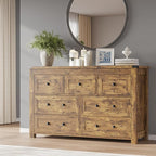 7-Drawer Dresser, Modern Wooden Storage Chest of Drawers, Dresser TV Stand, Wood Drawer Organizer with Metal Handles for Bedroom, Living Room, Hallway