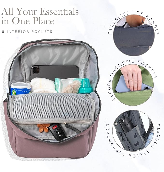 RED ROVR Roo Lightweight 1 LB Diaper Bag Backpack | 11 organizational pockets| Durable & Water-Resistant (Mauve)