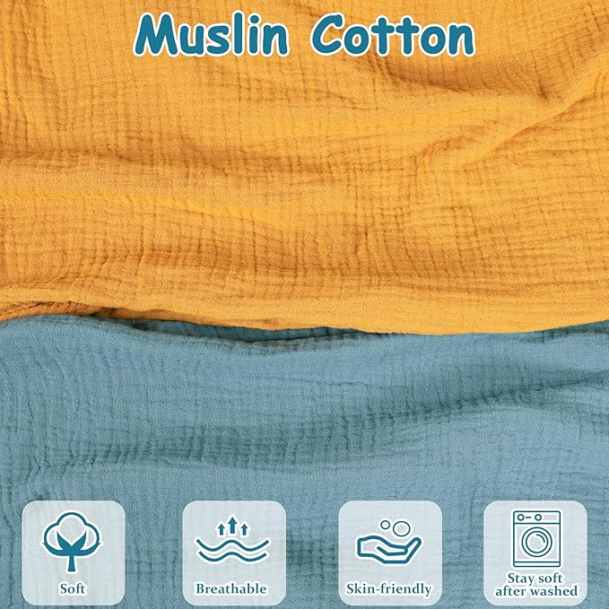 Hooyax Muslin Nursing Pillow Covers 2 Pack, Soft and Breathable Nursing Covers for Breastfeeding Pillows, Adorable Infant Feeding Pillow Slipcover for Baby Boy and Girls (Blue Ginger)