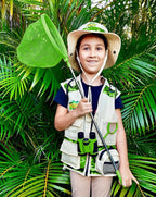Bug Hunting Kit, Green Safari Vest, Hat, Binoculars, Lg. Butterfly Net, Bug Container, Whistle, Flashlight, Magnifier, Thermostat, Compass, Age 3+