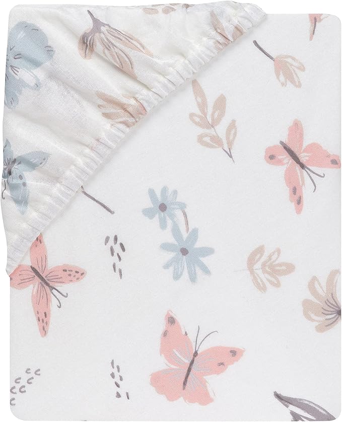 Lambs & Ivy Baby Blooms Watercolor Floral/Butterfly Cotton Fitted Crib Sheet