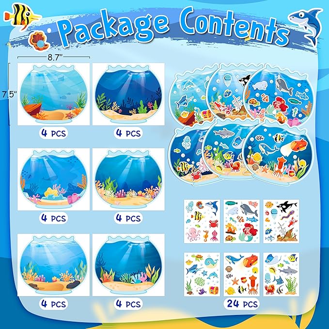 LINAYE 24 Sheets Ocean Stickers with Under The Sea Scenes, Make Your Own Sea Life Animal Fish Stickers, Ocean Summer Crafts Activities for Kids
