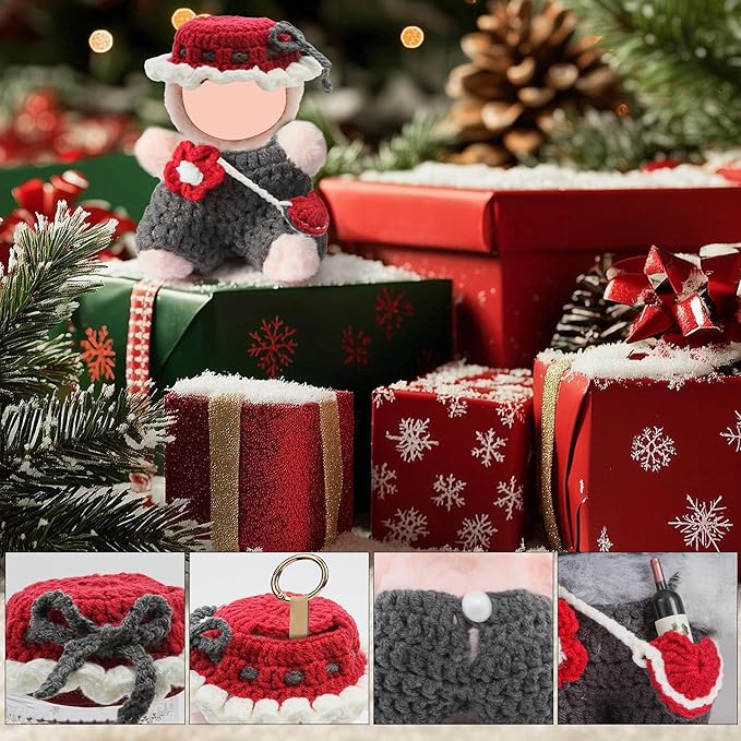 17cm Doll Clothes - Purely Handmade Crochet Hat & Overalls & Heart-Shaped Bag, Handcrafted Outfits for 15-17cm Doll Accessories (NO Doll)