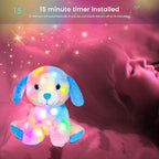 Hopearl Colorful LED Plush Puppy Lighting Up Dog Stuffed Animal Floppy Pup Night Lights Glow in The Dark Birthday Festival for Kids Toddler Girls, Rainbow, 10.5''