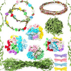 Syhood 20 Sets Flower Crowns Making Kit, Make Your Own Flower Crown Wreath Headbands and Bracelets Craft Kit Hair Accessories Handmade DIY Floral Garland Presents for Girls