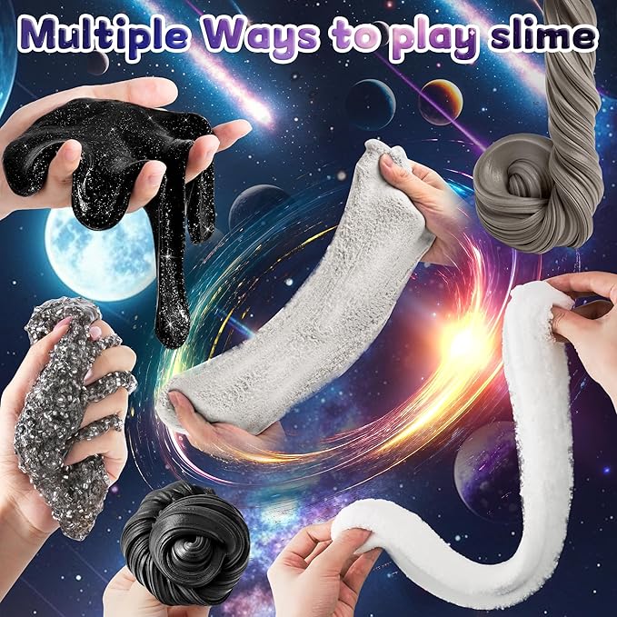 LAWOHO 6 Pack Galaxy Slime Kit for Kids- Cloud, Butter & Clear Slimes with Space Add-ins, 360ml Black Slime for Boys Girls, Kids Slime Kits for Easter Christmas Halloween Birthday, Space Party Favors