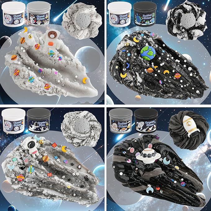 LAWOHO 6 Pack Galaxy Slime Kit for Kids- Cloud, Butter & Clear Slimes with Space Add-ins, 360ml Black Slime for Boys Girls, Kids Slime Kits for Easter Christmas Halloween Birthday, Space Party Favors