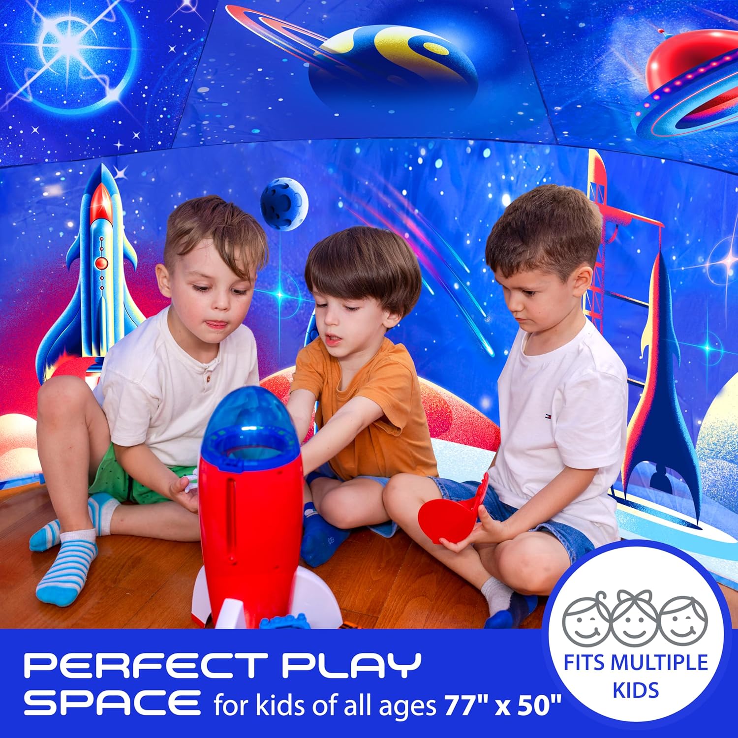 W&O Galactic Aerodome with LED Lights - Inflatable Space Fort for Kids Aged 3-12, Inflates in Seconds Creating an Immersive Galactic Experience (Fan Not Included)