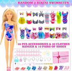 100 Pcs Doll Clothes & Accessories, 4 Wedding Gowns 2 Evening Dresses 6 Fashion Dresses 1 Jumpsuit 5 Tops 5 Pants 2 Swimsuit, 20 Hangers 10 Shoes 46 Accessories Toys for Girl Birthday Gift