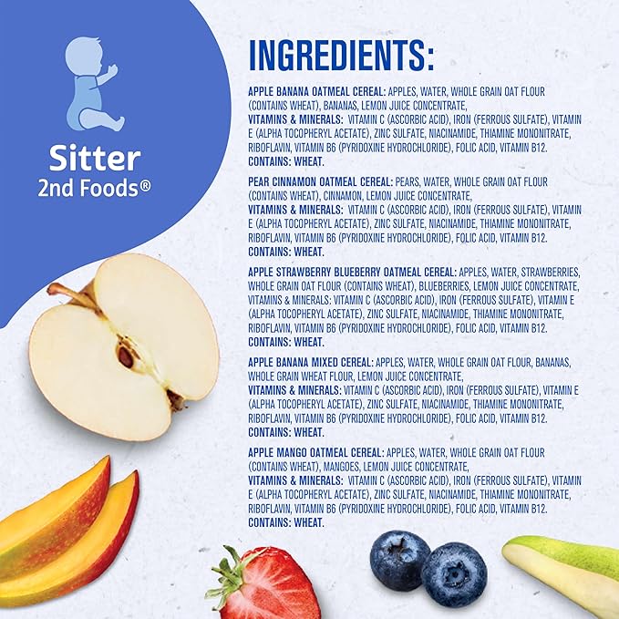 Gerber Stage 2 Baby Food, Baby Fruit And Cereal Tubs Variety Pack, Iron Helps Support Brain Development, No Artificial Flavors, Baby Cereal, 32-Pack