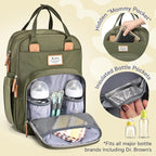 RUVALINO Diaper Bag Backpack-Expandable Baby Bag with up to 50% Capacity -Baby Essentials Bag with Changing Pad Insulated Bottle Holders & Pacifier Case, Waterproof, Army Green XL