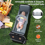 DERJUNSTAR Baby Diaper Bag Backpack, Diaper Changing Station, Baby Bags for Boys Girls,Waterproof Changing Pad,USB Charging Port,Pacifier Case, Sunshade and Toy Bar,