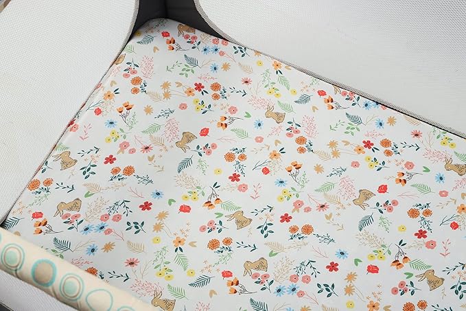 Onacosht Pack n Play Fitted Sheets for Baby Girl 2 Pack Set Soft Jersey Knit Sheets for Mini Crib Mattress and Playard Mattress, Rabbit Floral and Owl Printing