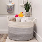 OrganiHaus Large Laundry Basket, Woven Cotton Rope Basket for Blankets, Toy Storage, Nursery Hamper, Living Room Decor Organizer, Soft & Durable Hamper with Handles, 20x13 inches - Gray