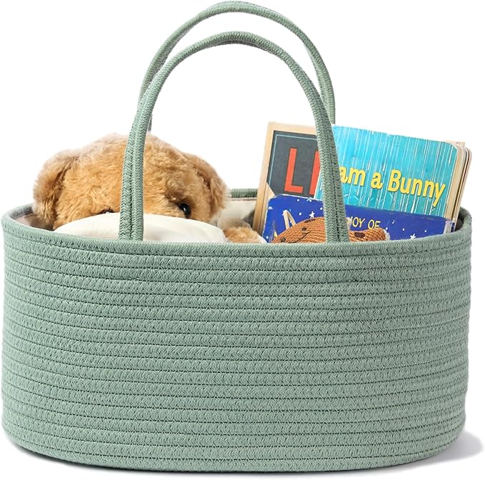 Diaper Caddy Organizer, Empty Gift Basket for Newborn Essentials, Baby Storage Basket, Stylish Gift Bag for Baby Shower, Boys and Girls – Small, Sage Green