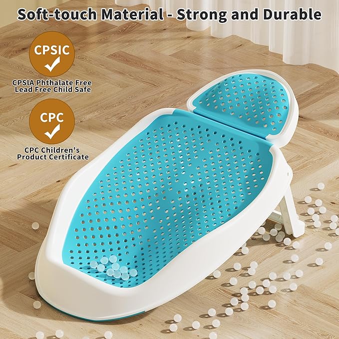 Baby Bathtub Support for Babies 0-6 Months, Foldable Portable Infant Bathtub, Ergonomic Mesh Baby Bath Tub, Blue