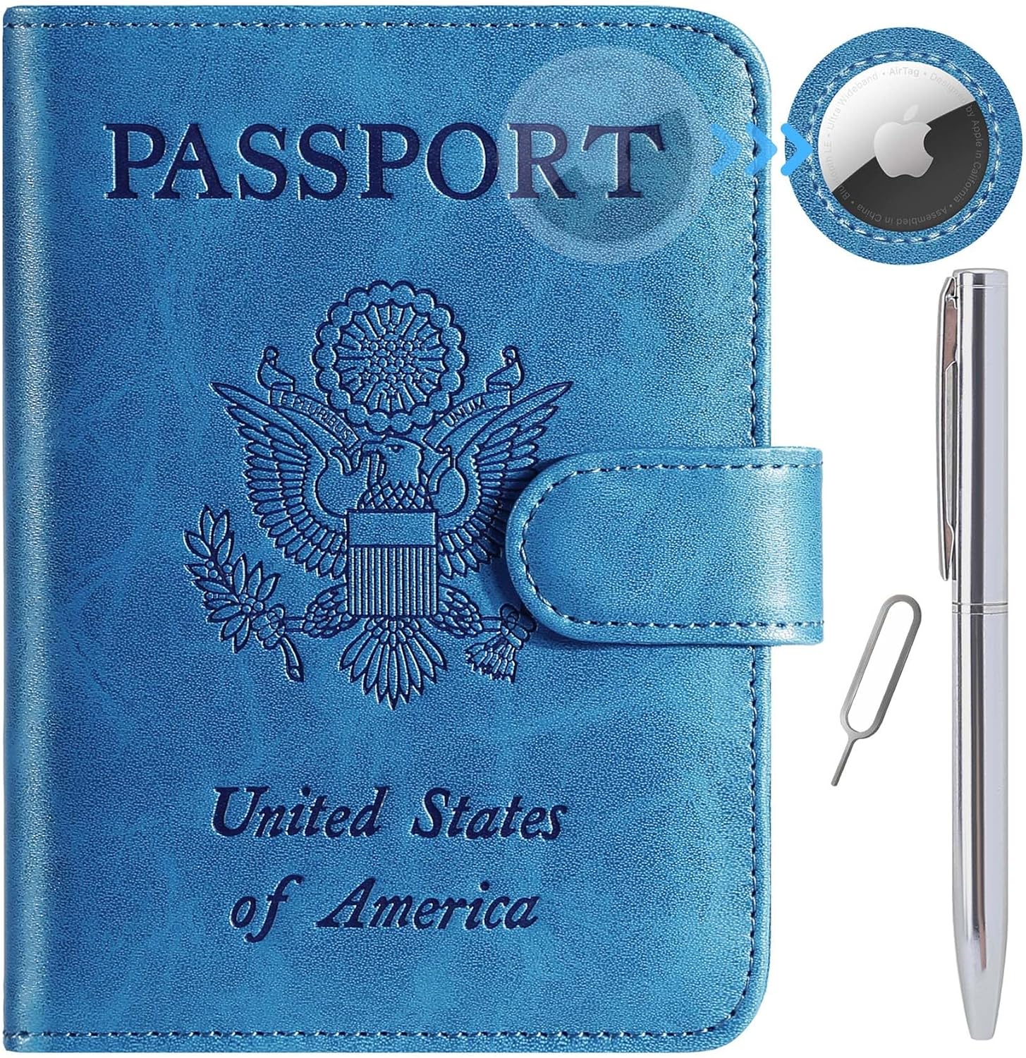 Airtag Passport Holder Cover Wallet RFID Blocking Leather Case Travel Essentials Luggage Accessories Travel Must Have(118#Blue)