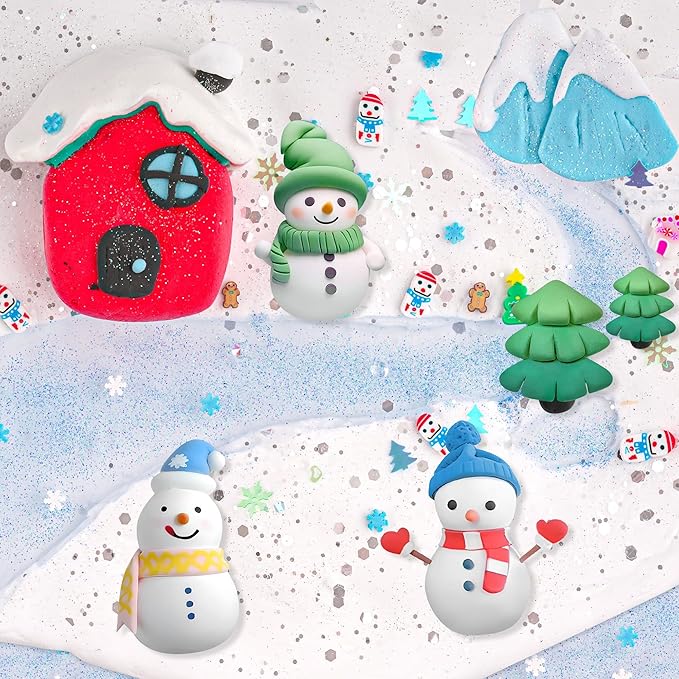 LAWOHO Build a Snowman Kit - 500ML Crystal Slime, Clay & Christmas Charms, Snowman Crafts for Kids, Stocking Stuffers for Adults, Slime Party Favors Kit