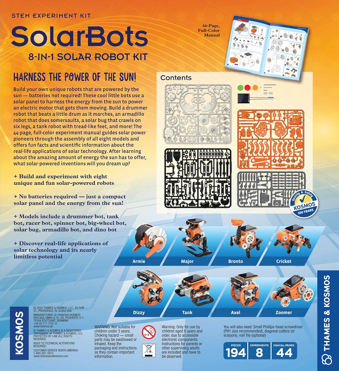 Thames & Kosmos SolarBots: 8-in-1 Solar Robot STEM Experiment Kit | Build 8 Cool Solar-Powered Robots in Minutes | No Batteries Required | Learn About Solar Energy & Technology | Solar Panel Included