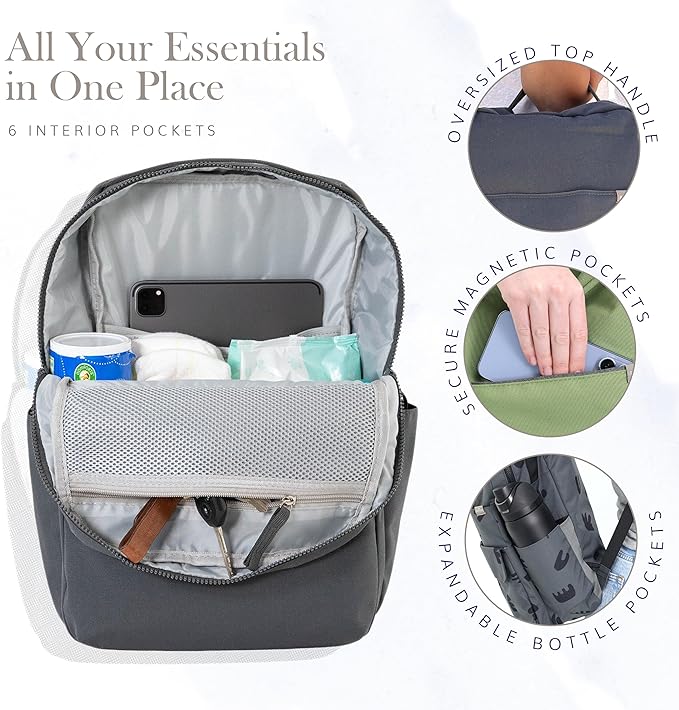 RED ROVR Roo Lightweight 1 LB Diaper Bag Backpack | 11 organizational pockets| Durable & Water-Resistant (Charcoal)