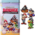 BioSwiss Bandages, Pirate Shaped Self Adhesive Bandage, Latex Free Sterile Wound Care, Fun First Aid Kit Supplies for Kids and Adults, 50 Count