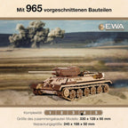 3D Wooden Puzzles for Adults - DIY T-34-85 Tank 3D Puzzle Model Kit with Rubber Band Engine, Rolling Wheels & Rotating Cannon - 3D Wooden Puzzle for 15 yrs Above & Adults - Eco Wood Art, 965 Pieces