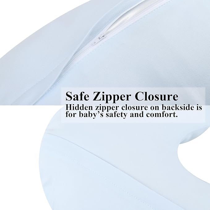 Onacosht 100% Organic Cotton Nursing Pillow Cover Soft Breathable Jersey Feeding Pillow Slipcover Fits Standard Infant Nursing Pillow or Positioner for Baby Boy and Girl, Pastel Blue