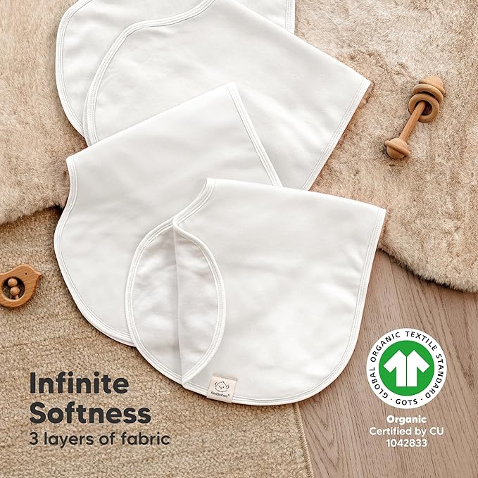 KeaBabies 4-Pack Baby Burp Cloths Baby Girl, Boy - Organic Cotton Burp Cloth, Extra Large, Absorbent, Soft Burping Cloths & Bibs Set for Babies, Newborn Burp Clothes, Thick Burp Rags (Soft White)