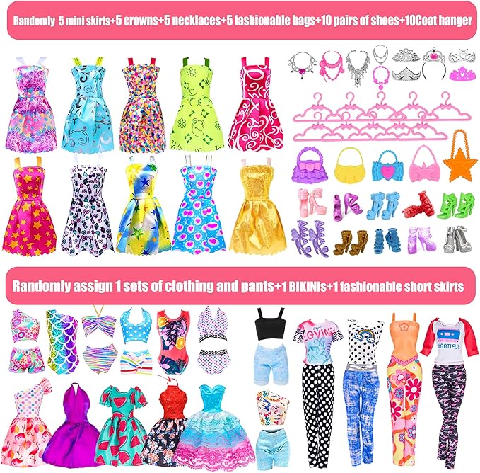 iBayda 11.5-Inch Fashion Doll with Closet Clothes Accessories Set - Includes Princess Gown, Long Dresses, Outfits, Shoes, Handbags, Mirror, Pet Dog & More (Doll Included)