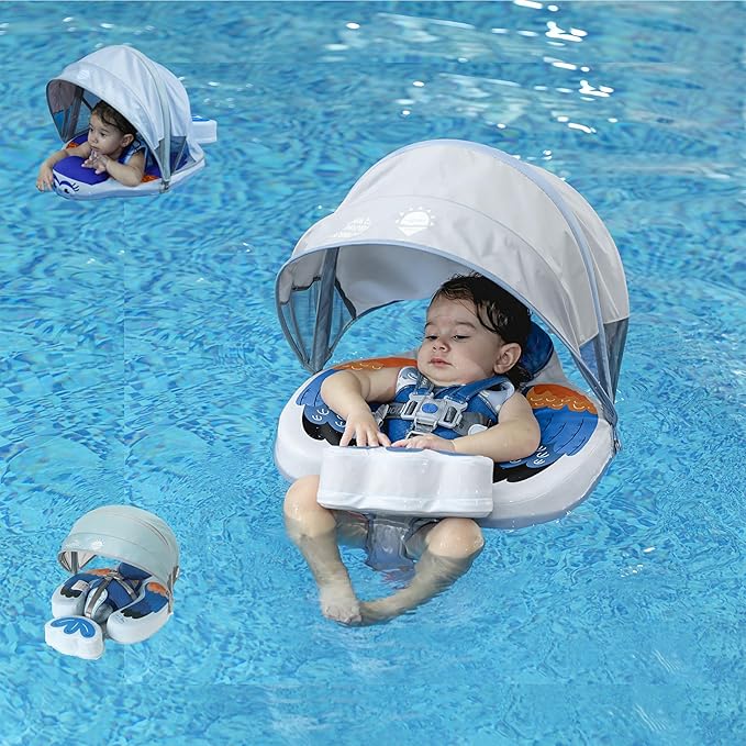Mambo Baby Floats with Canopy &Tail, Non-Inflatable Baby Swim Float for Pool Add Tail Avoid Flip Swim Trainer Infant Floats for Toddler Boys Girls(B53039WI0009-BB09)
