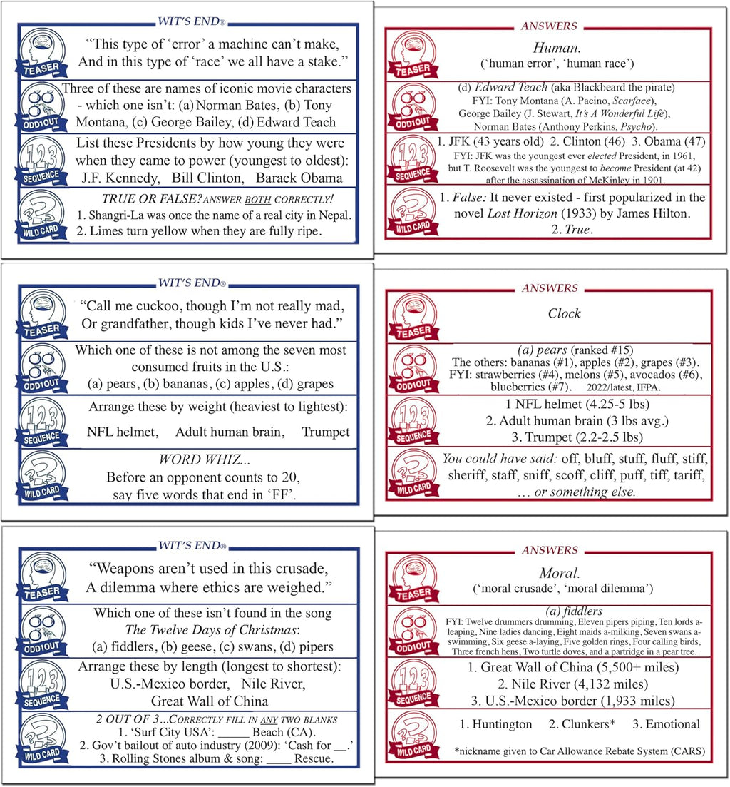 Wit's End — A Smart, Mind-Bending Trivia & Brain Teaser Game That Will Challenge Your Wits & Knowledge — Adult & Family Night Fun