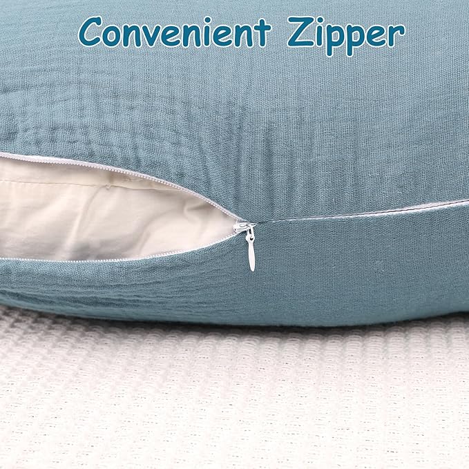 Hooyax Muslin Nursing Pillow Covers 2 Pack, Soft and Breathable Nursing Covers for Breastfeeding Pillows, Adorable Infant Feeding Pillow Slipcover for Baby Boy and Girls (Blue Grey)