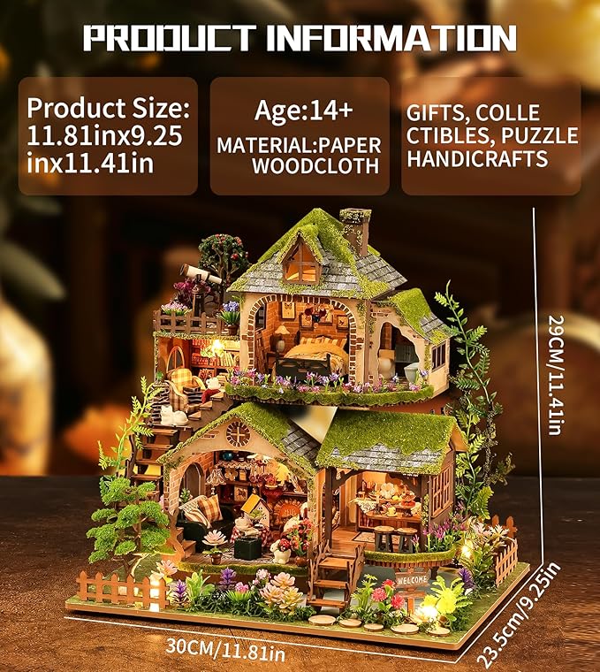 Spilay Miniature Dollhouse Miniature House Kit,DIY Kit Mini Modern Villa Model with Music Box ，Best Christmas Birthday Gift.(Forest Adventures)