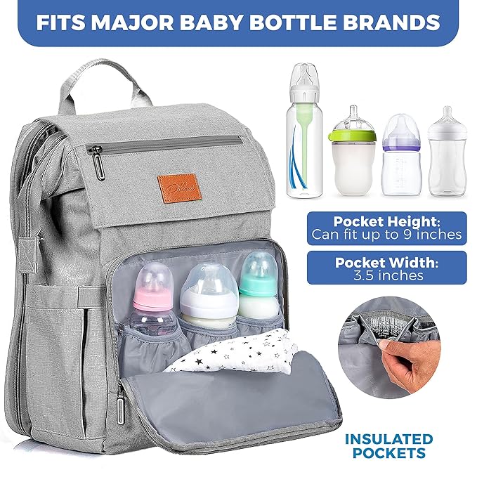 PILLANI Baby Diaper Bag Backpack - Large Bag for Boys & Girls, Waterproof Diaper Backpack - Travel Diaper Bags w/Changing Pad, Baby Registry Search & Shower Gifts - Essentials Must Haves Newborn Stuff