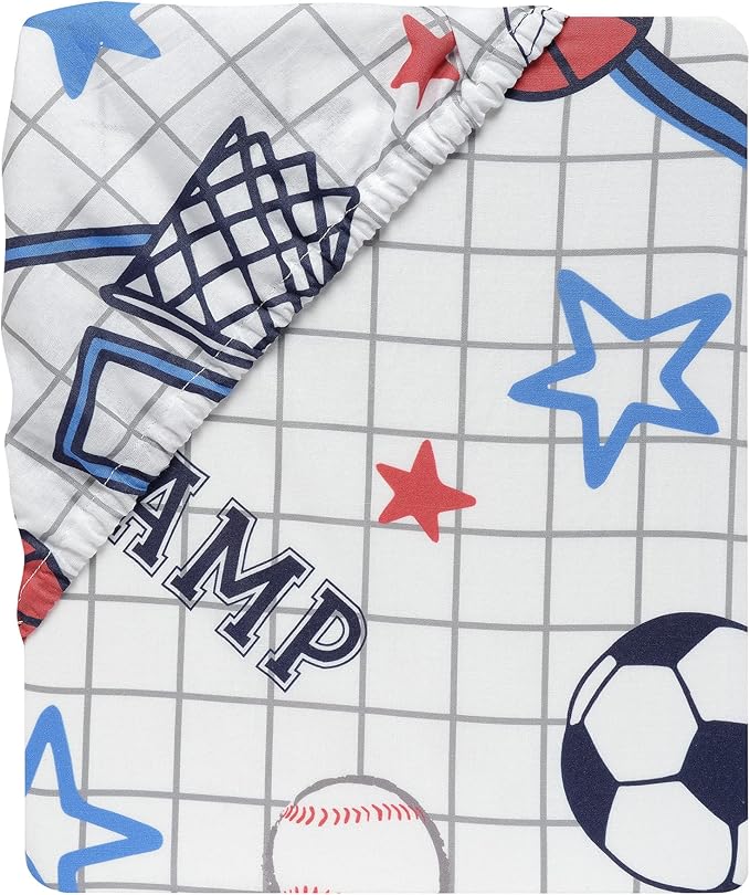 Lambs & Ivy Baby Sports 100% Cotton Fitted Crib Sheet - Football/Basketball