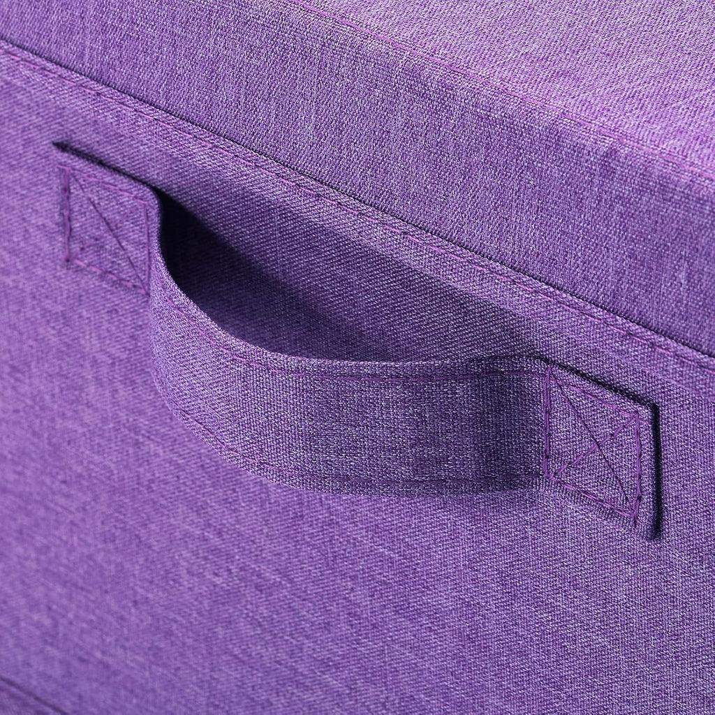 HOONEX Foldable Storage Bins with Lids, Pack of 2, Storage Boxes with 2 Carrying Handles and Sturdy Heavy Cardboard, 16.5" L x 11.8" W x 7.5" H for Shoes, Books, Clothes, Purple