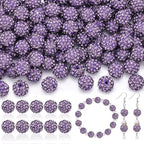 105pcs 10mm Rhinestone Beads for Jewelry Making, Purple Shiny Round Disco Ball Beads Bulk, Sparkle Crystal Clay Christmas for Bracelet Baseball Necklace Earring Crafting and DIY
