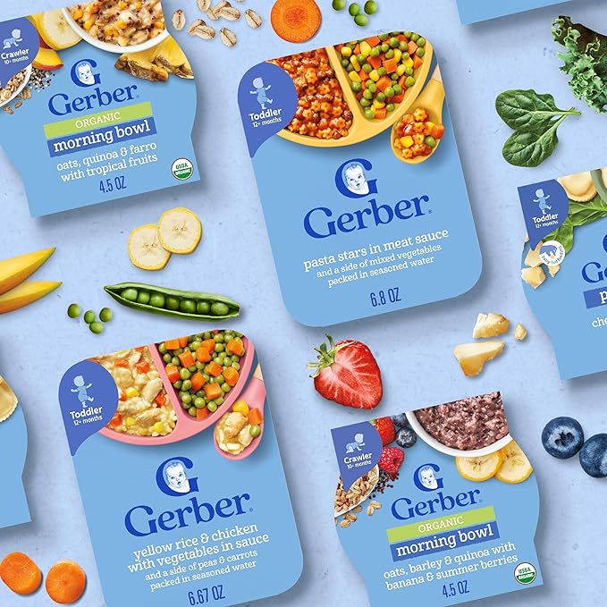 Gerber Stage 3 Baby Food, Organic Morning Bowl, Oats Barley & Quinoa, Baby Oatmeal, 8PK