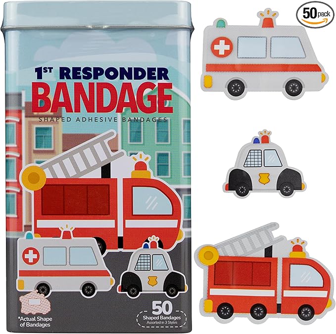 BioSwiss Bandages, First Responders Shaped Self Adhesive Bandage, Latex Free Sterile Wound Care, Fun First Aid Kit Supplies for Kids and Adults, 50 Count