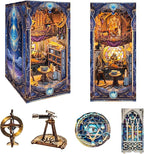 DIY Book Nook Kit, Miniature Dollhouse Booknook Kit, 3D Wooden Puzzle Bookend Bookshelf Insert Decor Diorama Kit with LED Light for Teens and Adults (Star Map Secrets)