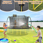 10FT 12FT 14FT 16FT Pumpkin Trampoline for Kids Adults, ASTM Approved Outdoor Recreational Trampoline with Basketball Hoop, Enclosure Net, Yellow