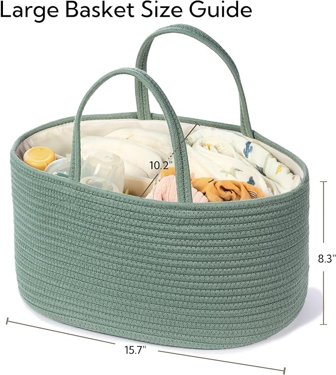 Diaper Caddy Organizer, Empty Gift Basket for Newborn Essentials, Baby Storage Basket, Stylish Gift Bag for Baby Shower, Boys and Girls – Large, Sage Green
